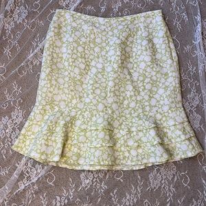 Loft Green and White Floral Skirt